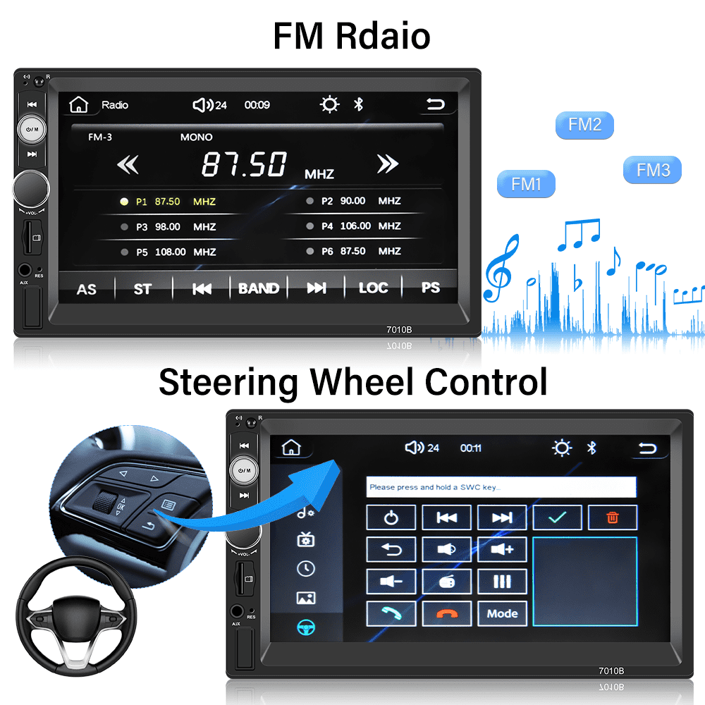 Versatile Podofo Double 2 Din 7'' Universal Car Stereo Radio Apple Carplay Android Auto Mirror Link HD Touch Screen Car Audio Multimedia Player MP3 MP5 Bluetooth FM USB(Rear Camera Not Included)