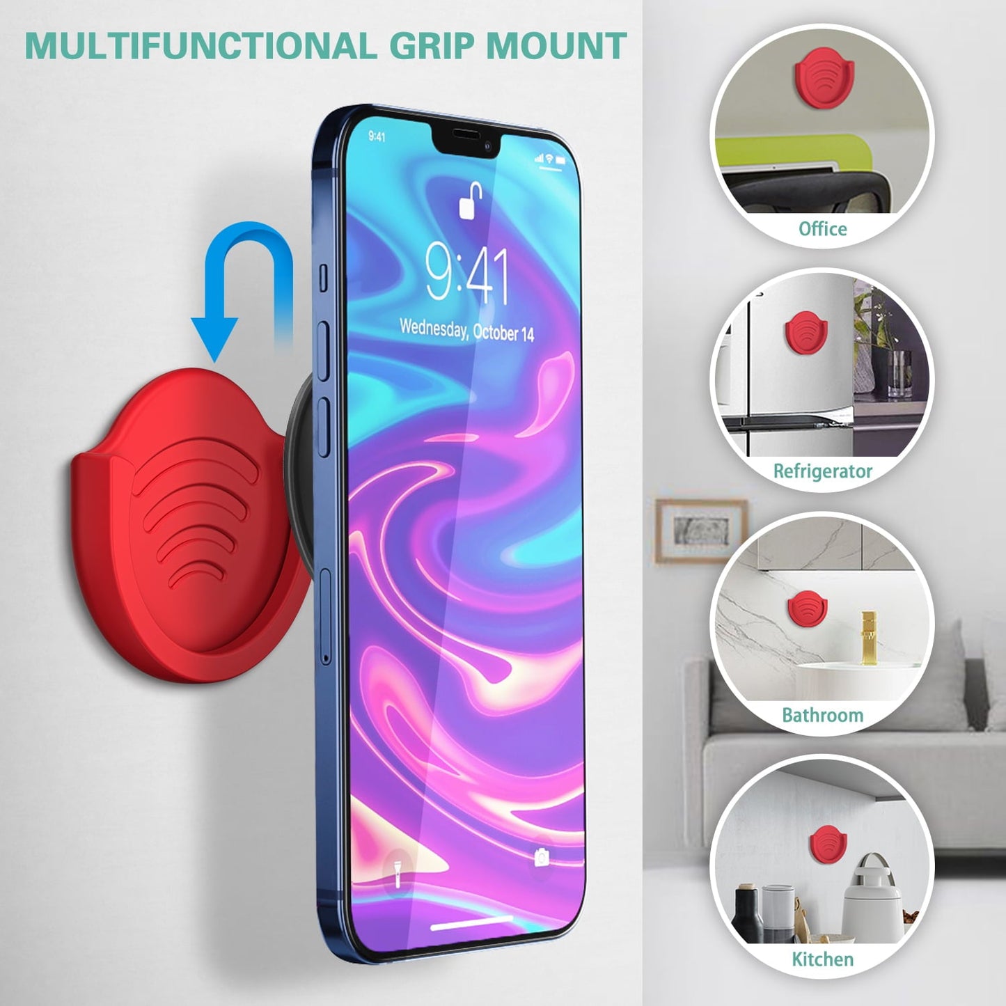 Versatile Grip Mount for Socket User, pop-tech 2 Pack Silicone Car Phone Holder for Phone Collapsible Grip/Stand with 3M Sticker Pads Replacement for Dashboard, Office, Home, Desk, Kitchen, Wall and More Red