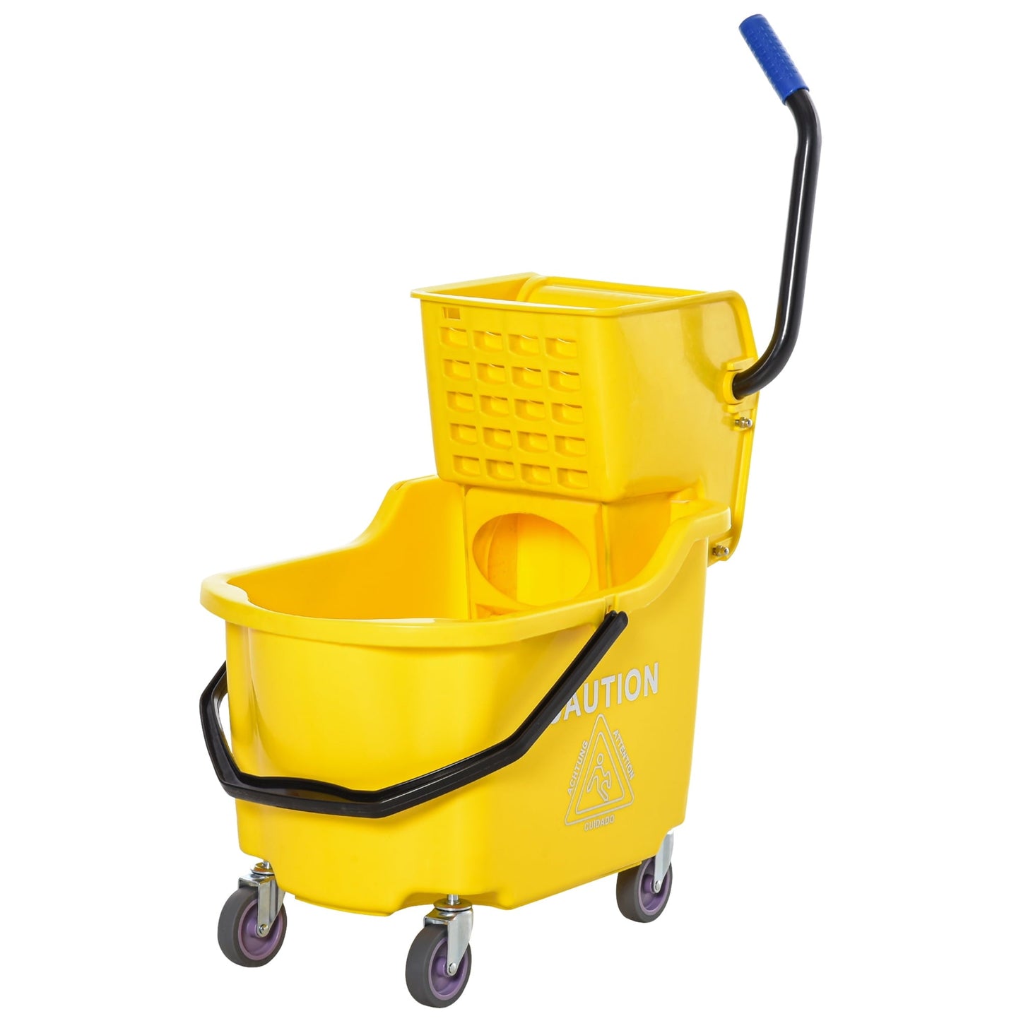 Versatile HOMCOM Residential Mop Bucket with Side Press Wringer and Wheels, Yellow