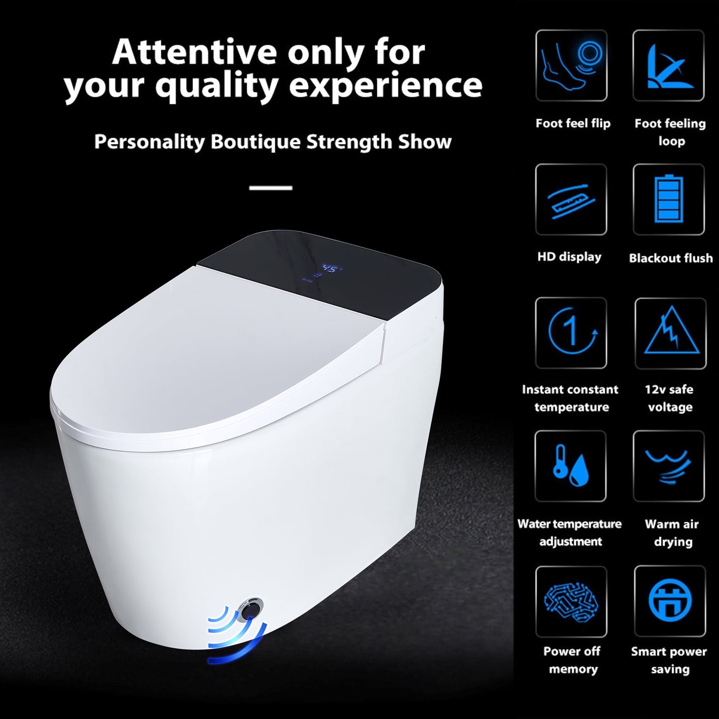 Classic Teekyooly Smart Toilet,One Piece Bidet Toilet for Bathrooms,Modern Elongated Toilet with Warm Water, Auto Flush, Foot Sensor Operation, Heated Bidet Seat ,Tankless Toilets with LED Display