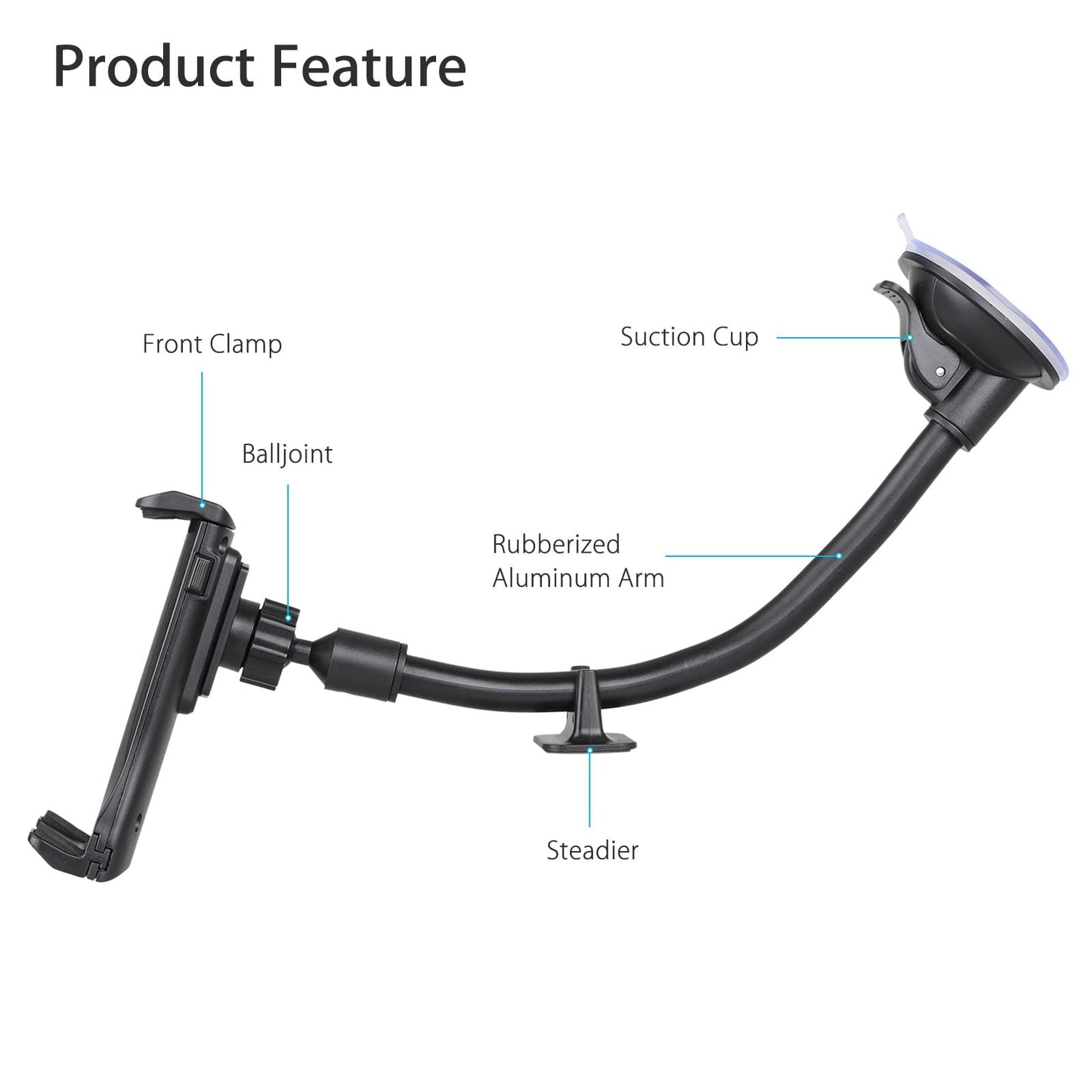 Versatile Tablet Car Mount Holder, TSV Long Arm Suction Cup Mount Stand Cradles for 4-12inch Tablet Cell Phone SUV Truck Vehicle Auto, Windshield Mount Holder, 360degree Rotating Hands-Free Navigation