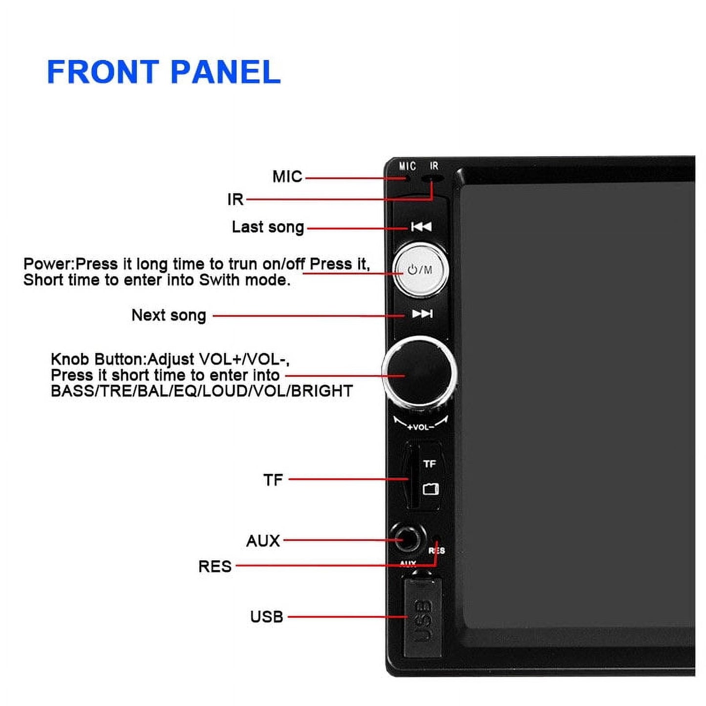 Versatile Polarlander Car Radio Stereo double DIN 7" Audio Receiver Touch Screen Bluetooth FM, MP5 Player USB/SD/AUX Hands Free Calling