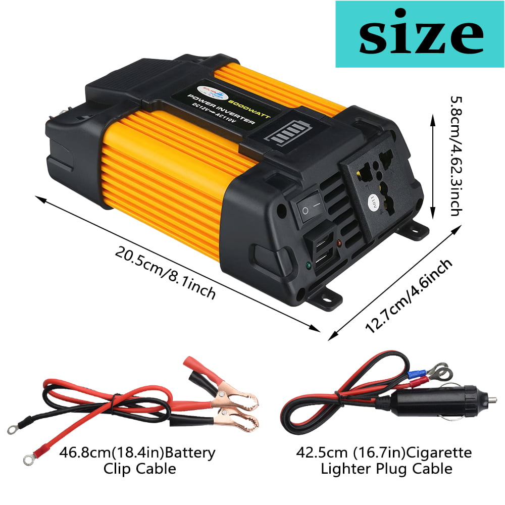 Versatile Inverter, DFITO 4000W Peak Car Power Inverter Dc 12V to 110V Ac Converter, with 1 Ac Outlet and 2 USB Car Charger, Camera/ Laptop Car Accessories, for Camping/ Road Trips/ Outdoor Work