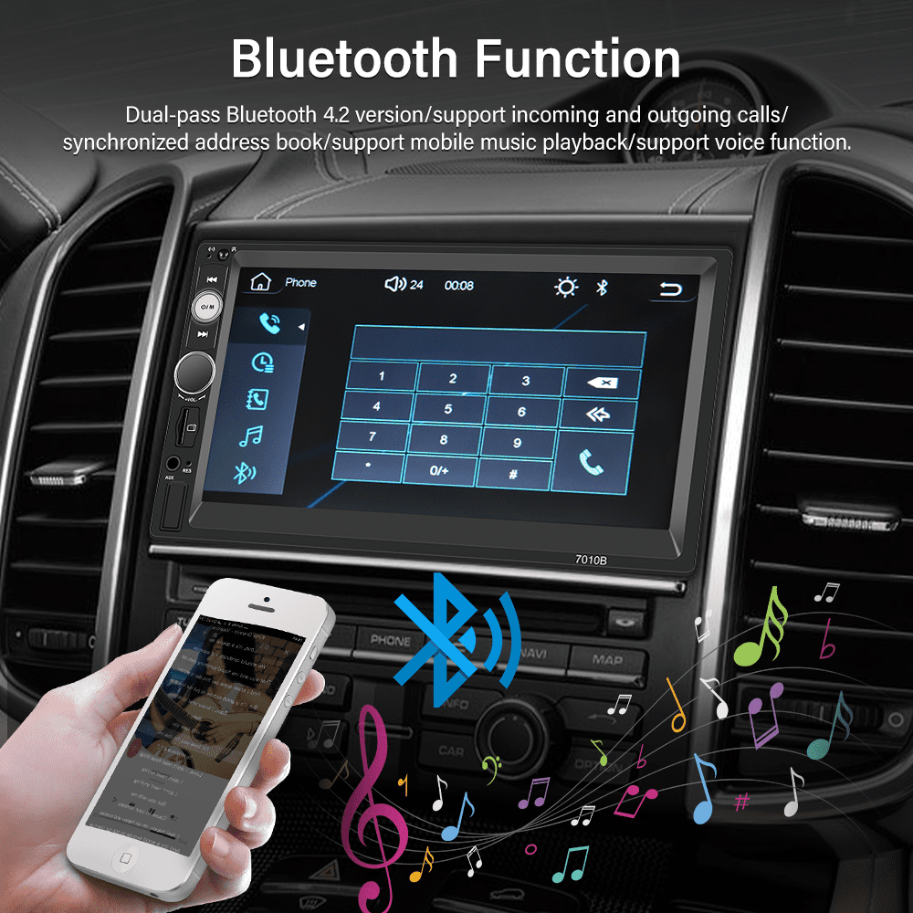 Versatile Podofo Double 2 Din 7'' Universal Car Stereo Radio Apple Carplay Android Auto Mirror Link HD Touch Screen Car Audio Multimedia Player MP3 MP5 Bluetooth FM USB(Rear Camera Not Included)