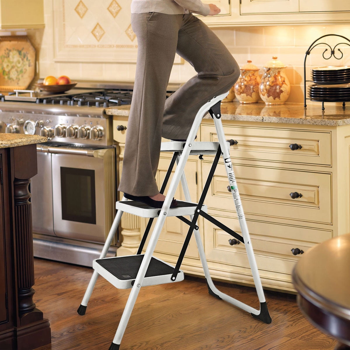 Classic Costway 3 Step Lightweight Ladder HD Platform Foldable Stool 330 LB Cap. Saving Space