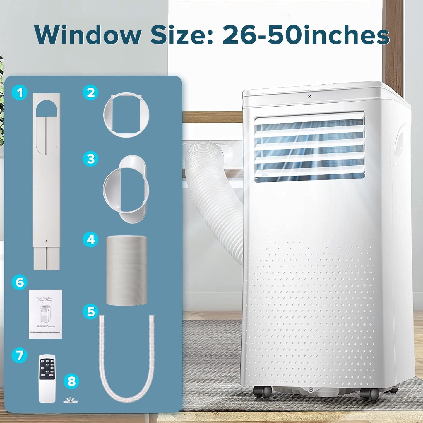 Classic Auseo 5,200 BTU(8000 BTU ASHRAE) Portable Air Conditioners, 3 in 1, Remote Control & Window Kit, Quiet AC Unit for Room/Office