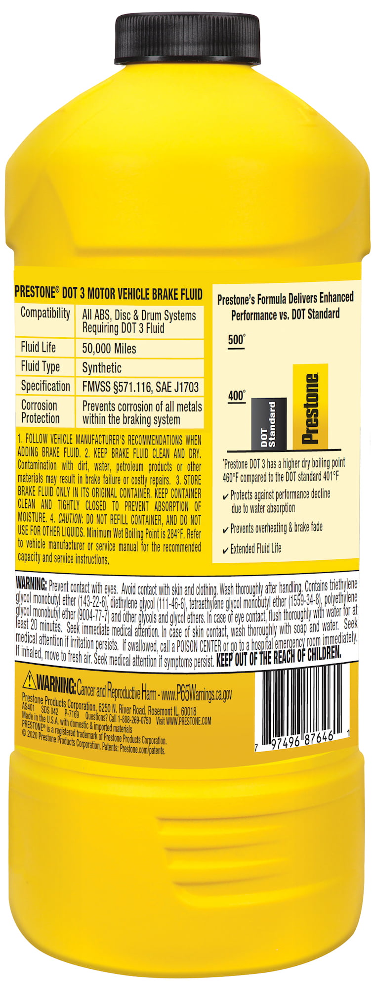 Versatile Prestone Hi-Temp Synthetic Dot 3 Brake Fluid 32 oz (1 Quart)