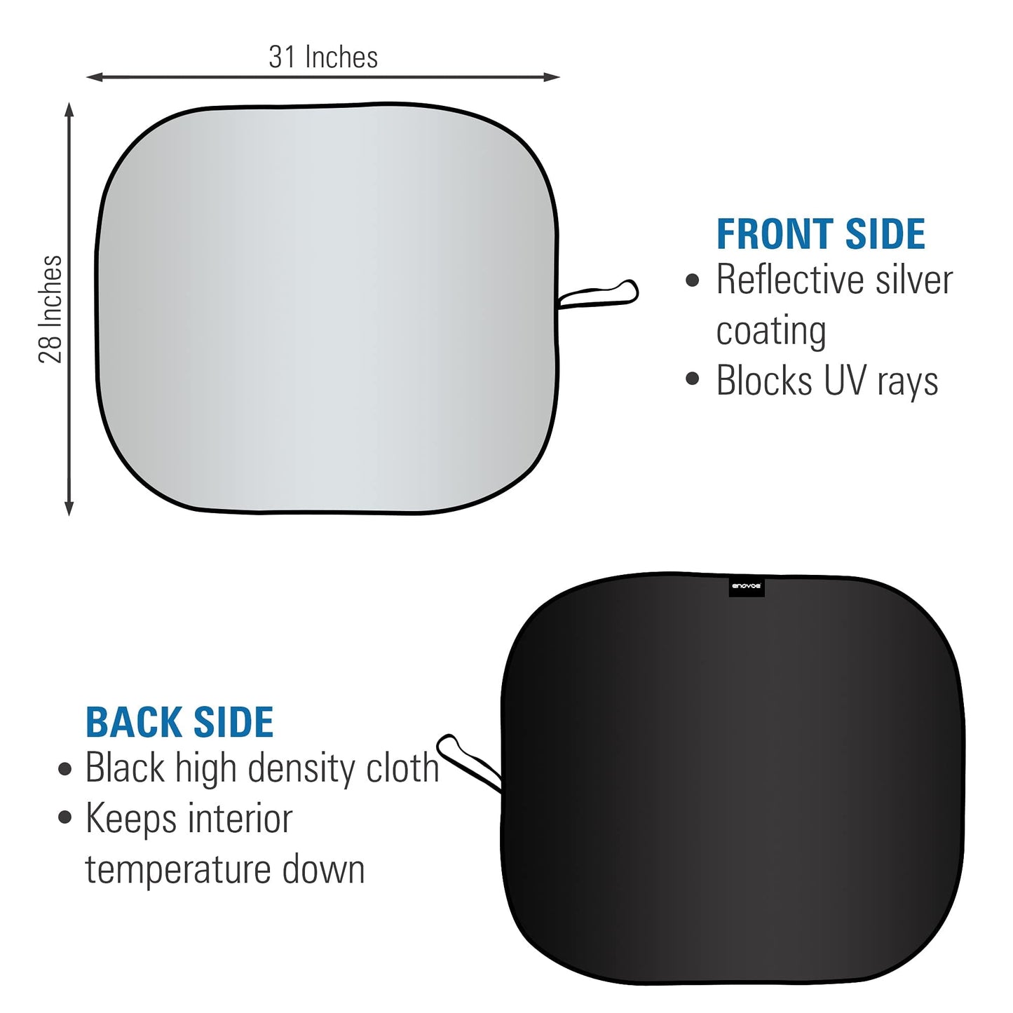 Versatile Enovoe Car Windshield Sunshade, Premium 230T, Heat Block, 31x28 in + Bonus Pouch