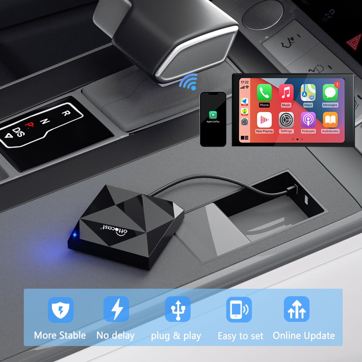 Versatile OTTOCAST Wireless CarPlay Adapter 2023 Speed Fastest Apple Wireless CarPlay Dongle 5Ghz WiFi Auto Connect No Delay Online Update, U2-AIR for OEM Wired CarPlay Cars Model Year After 2016