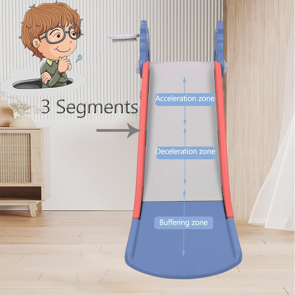 Classic 3 in 1 Slide for Kids, Toddler Slide Climber Set for Indoor Outdoor, Freestanding Game Slide with Extra Long Slipping Slope, Basketball Hoop and Ball for Boys & Girls (Blue)