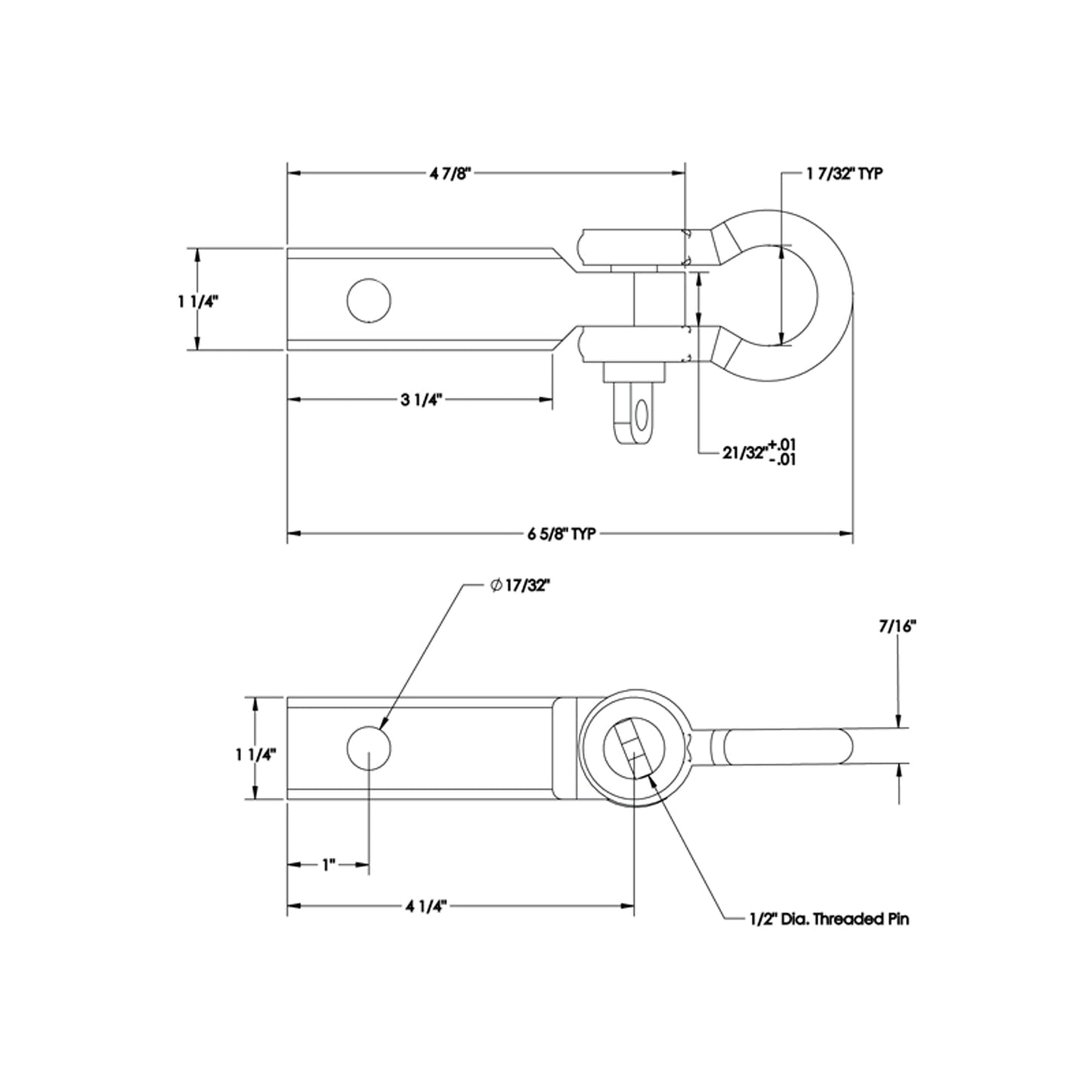 Versatile Rigid Hitch (TSM-125-D) Tow Strap Shackle Mount for 1-1/4 Inch Receivers - Made In U.S.A.