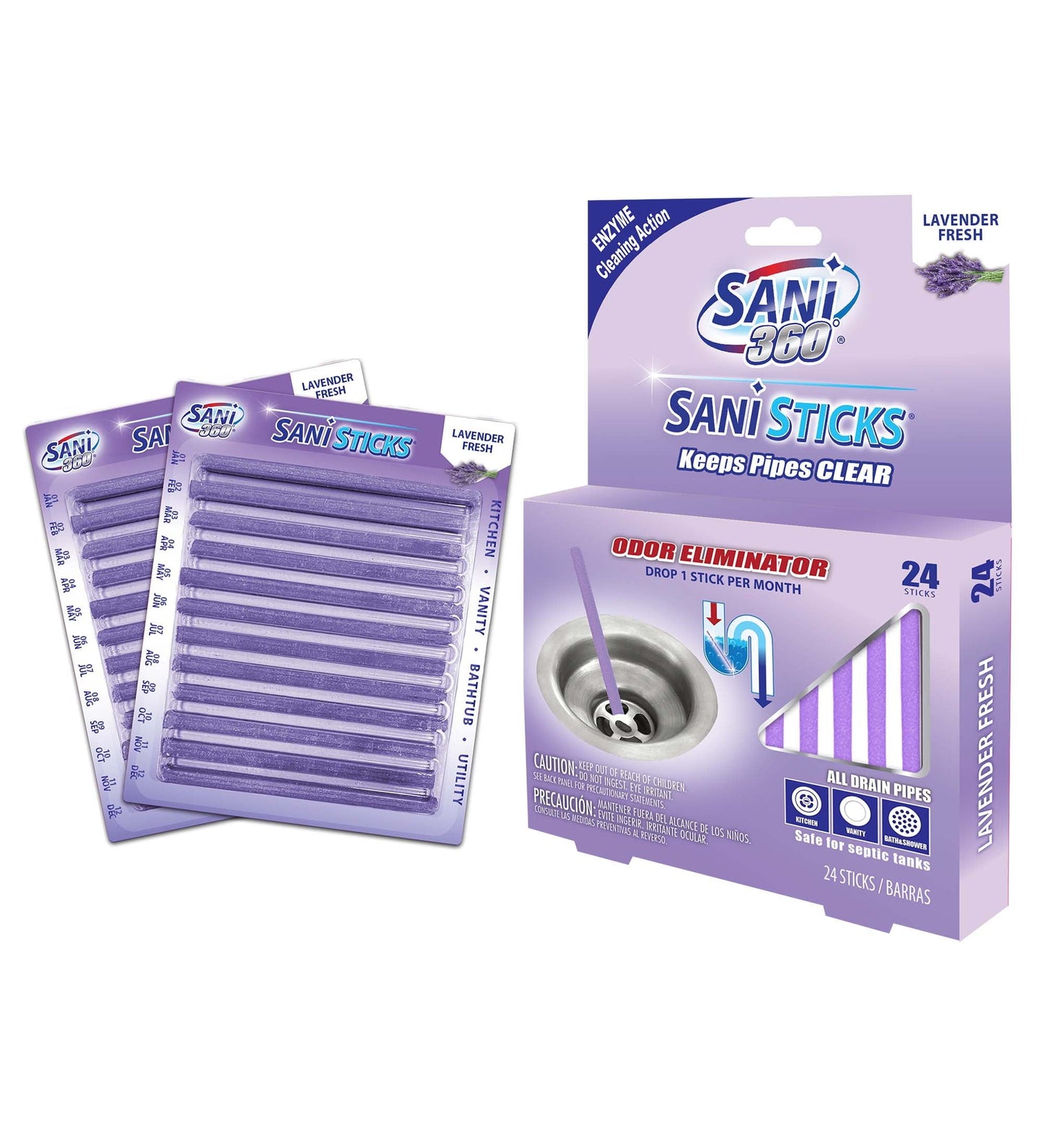 Versatile Sani 360 Sticks Lavender Fresh Drain Cleaner and Deodorizer, 24 Count