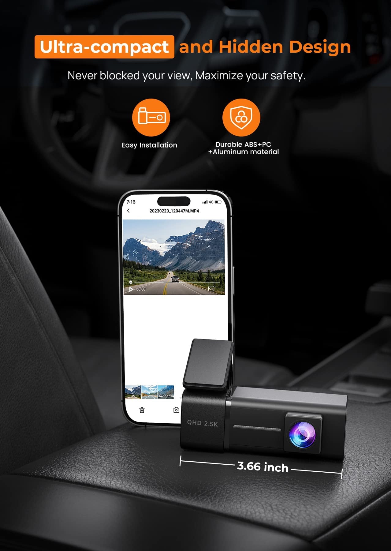 Classic Ecomoment Dash Cam Front 2.5K Car Camera, 2560x1440P Dash Camera for Cars, Mini Dashcams with 32G SD Card, WiFi APP Control, Night Vision, 24H Parking Mode, Loop Recording, G-Sensor,WDR, Uber