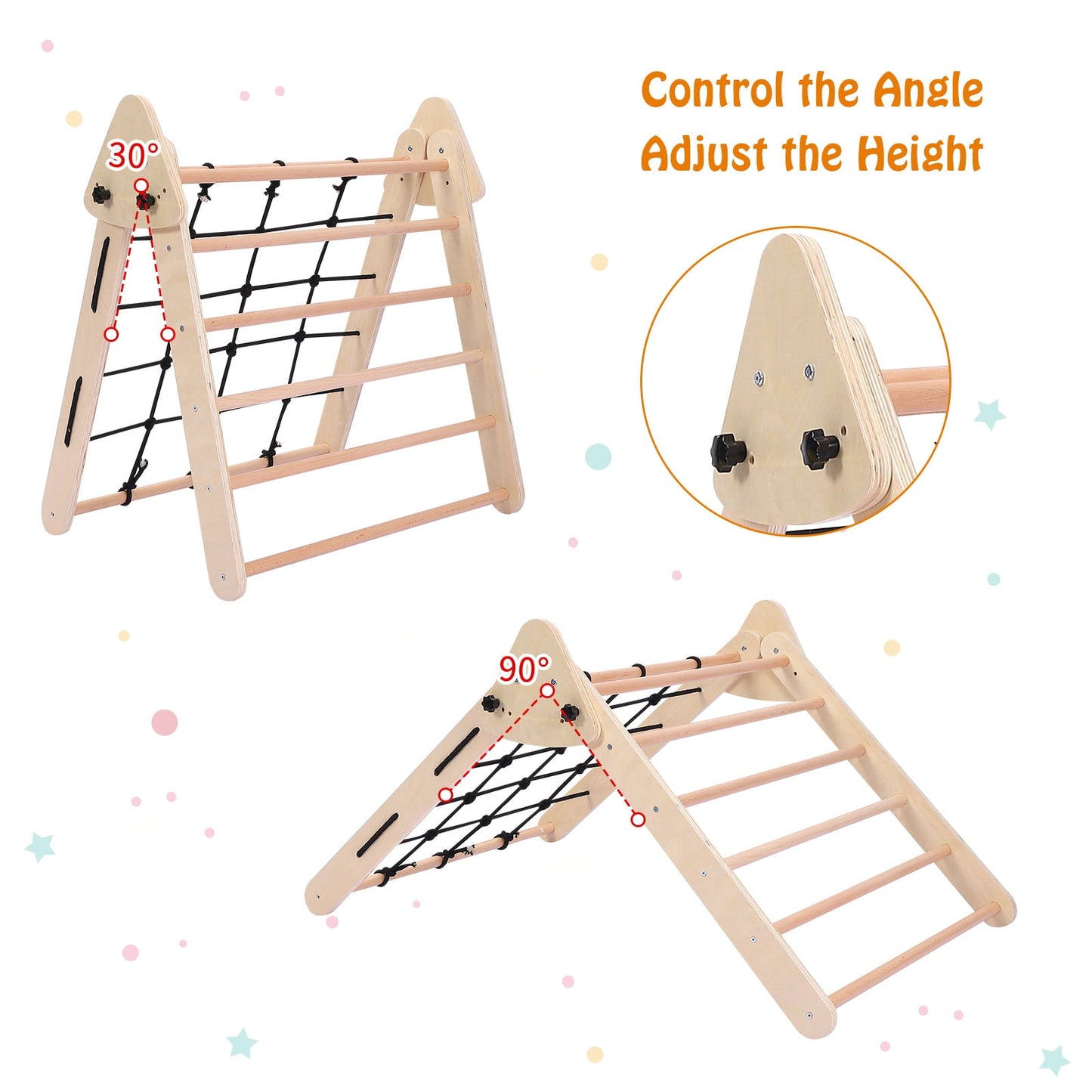 Versatile Toddler Indoor Gym Playset, 3-in-1 Wooden Climbing Toys, Triangle Folding Climbing for Climbing & Sliding for Boys and Girls,18M+