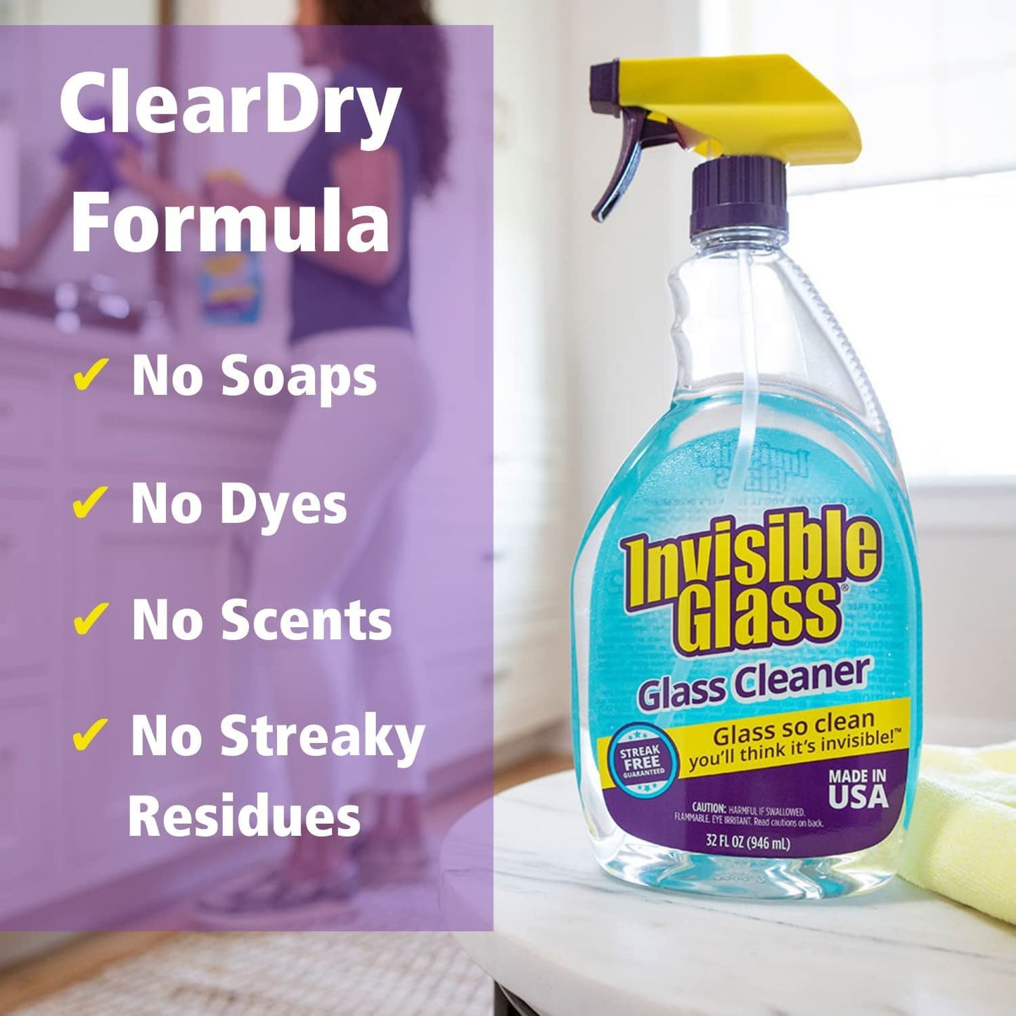 Classic Invisible Glass 92194-6PK 32-Ounce Cleaner and Window Spray for Home and Auto for a Streak-Free Shine Film-Free Glass Cleaner and Safe for Tinted and Non-Tinted Windows and Windshield Film Remover