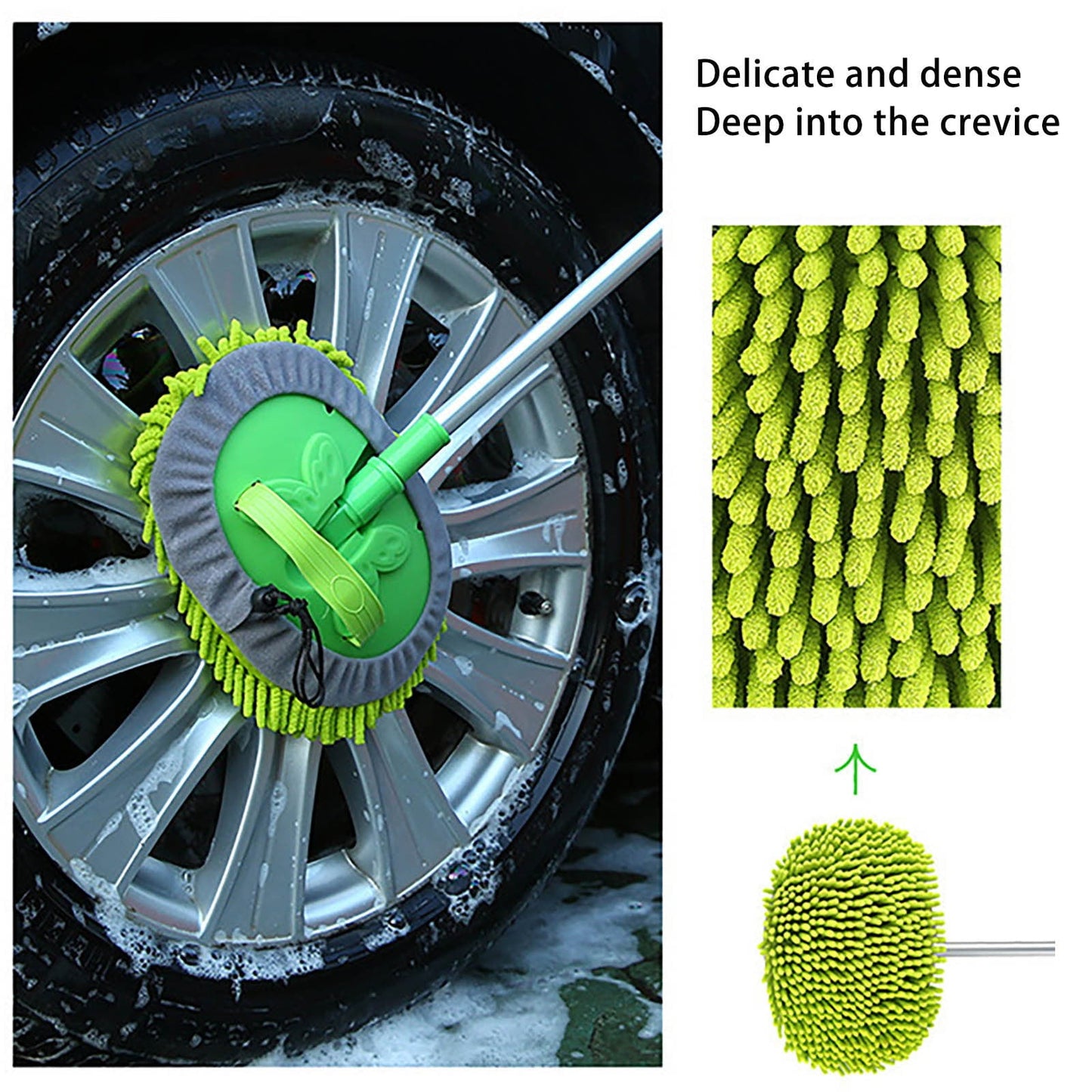 Classic Car Wash Brush with Long Handle Chenille Microfiber Car Wash Mop Car Washing Brush Cleaning Kit Car Wheel Tire Brush Microfiber Towels Cleaning Cloth for Cars RV Truck Boat