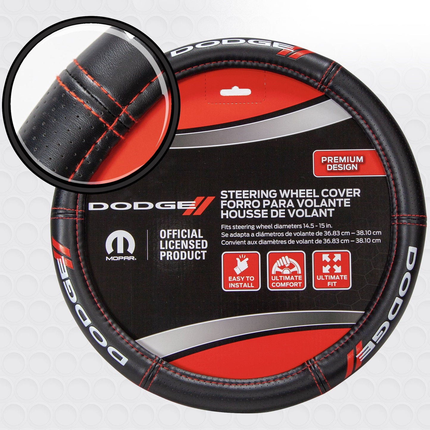 Classic Plasticolor Dodge Deluxe Series Universal Steering Wheel Cover, Black & Red, 1 Pc, 1 lb