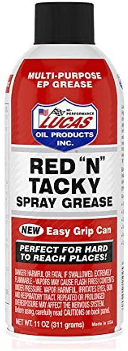 Versatile Lucas Red N Tacky Spray Grease 11 ounce easy grip can